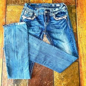 Miss Me Women’s Slim Boot Cut Blue Jeans With Rhinestones